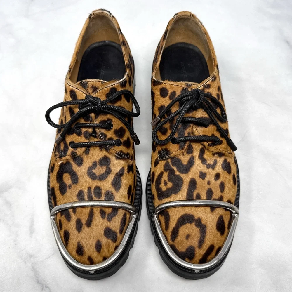 Alexander Wang Lyndon Leopard Calf Hair Leather Platform Lug Sole Oxford Shoes